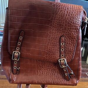 Elegant Brown Crocodile-Embossed Backpack